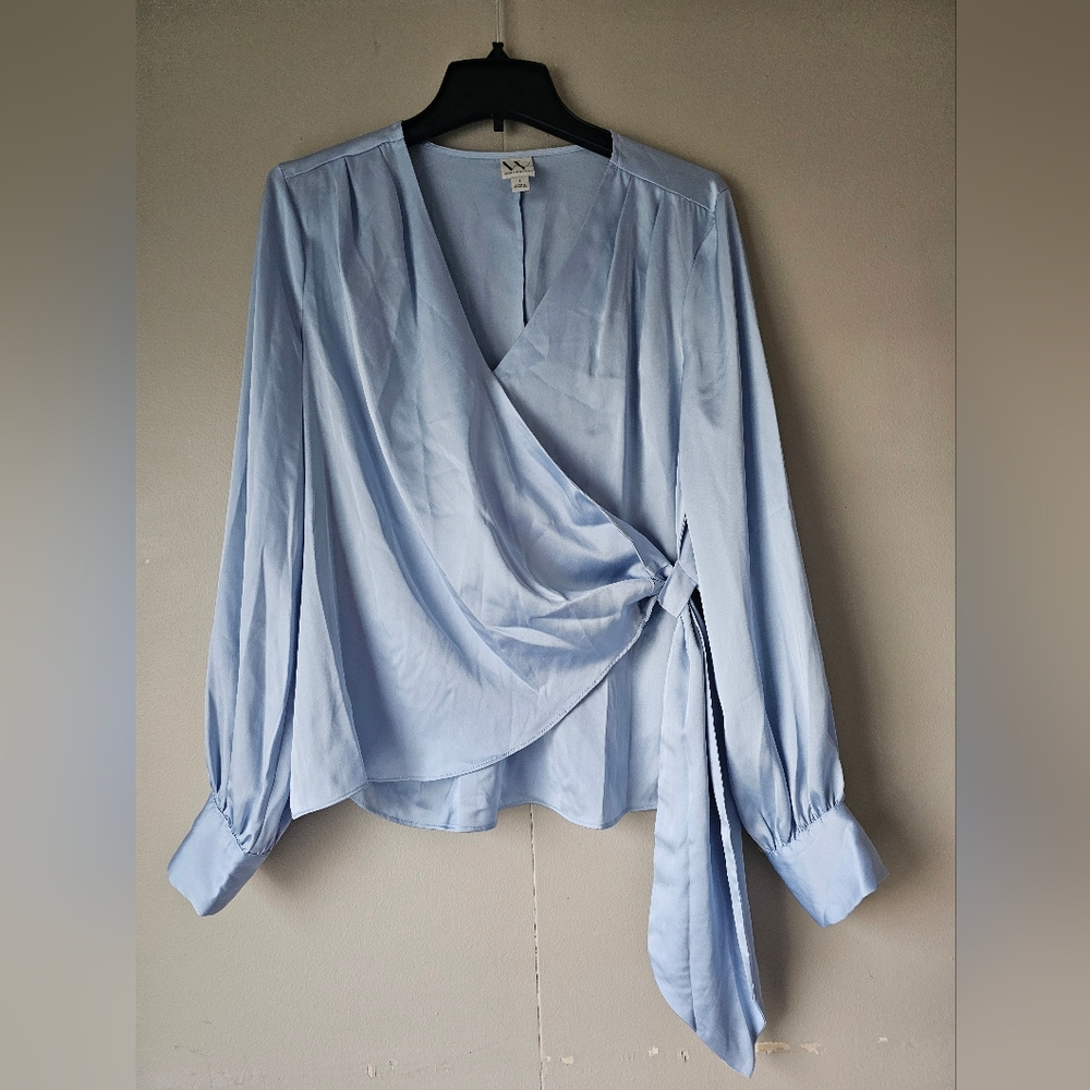 Worthington Soft Blue Wrap Blouse - Picture 2 of 16
